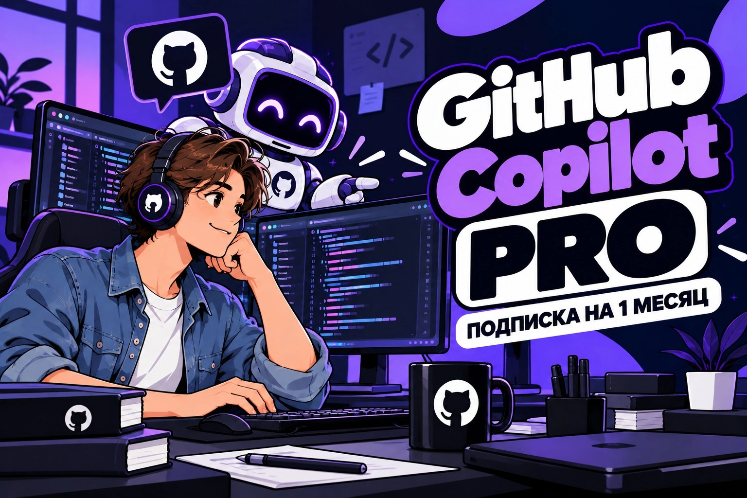 GitHub Copilot Pro на 1 месяц, официальная подписка