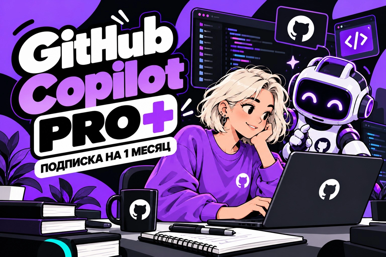 GitHub Copilot Pro+ на 1 месяц, официальная подписка