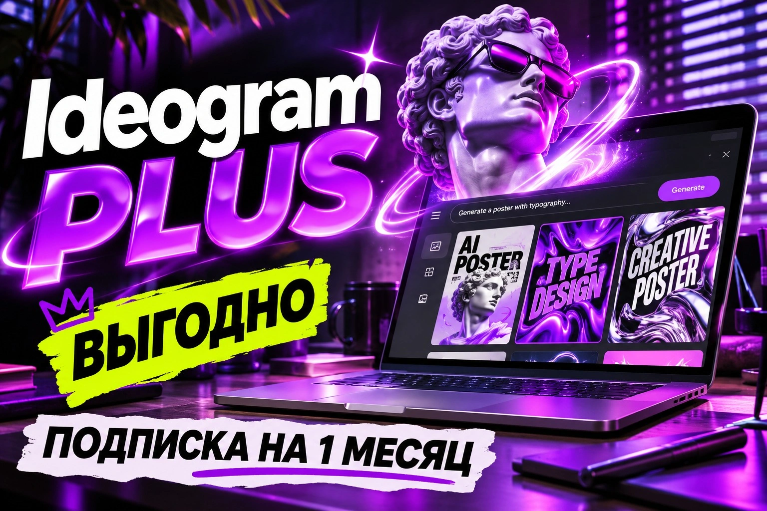 Ideogram Plus на 1 месяц, официальная подписка