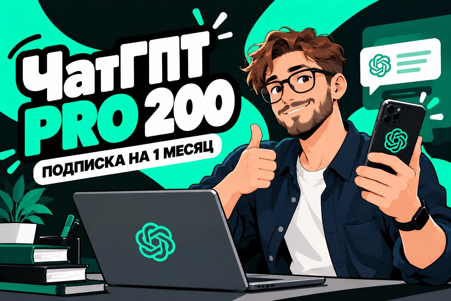ЧатГПТ Pro 200 на 1 месяц, официальная подписка