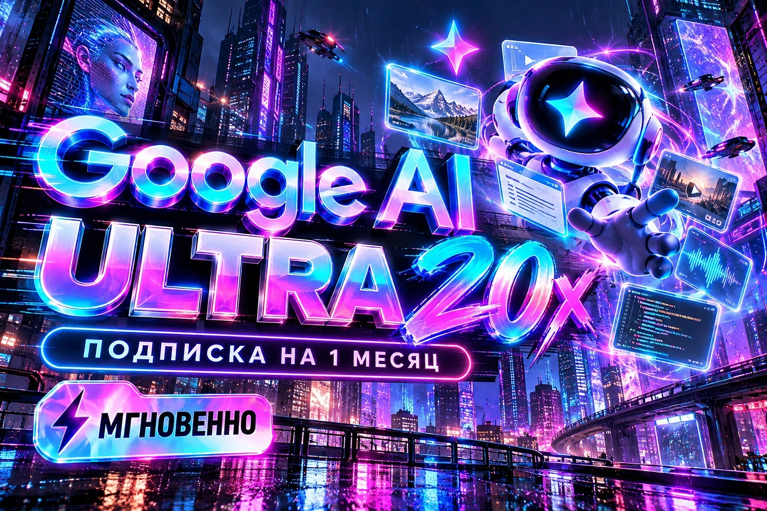 Google AI Ultra 20x (Gemini) на 1 месяц, официальная подписка