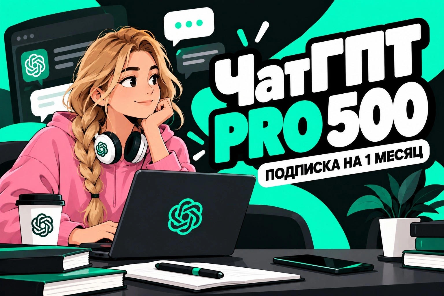 ЧатГПТ Pro 500 на 1 месяц, официальная подписка